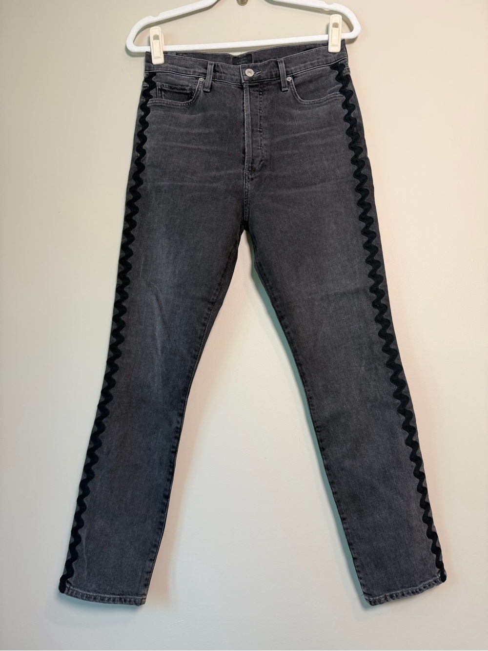 Citizens of Humanity Olivia High Rise Slim Jeans Washed Black Ric Rac Trim Sz 27